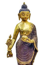 [standing Medicine Buddha], Buddhist Handmade Statue, [half Gold Plated And Chocolate Oxidized], [face Painted] And [high Quality]