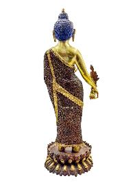 [standing Medicine Buddha], Buddhist Handmade Statue, [half Gold Plated And Chocolate Oxidized], [face Painted] And [high Quality]