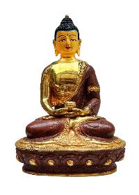 [amitabha Buddha], Buddhist Handmade Statue, [partly Gold Plated], [face Painted]