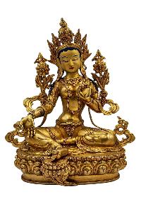 [green Tara], Buddhist Handmade Statue, [full Gold Plated], [face Paint] 