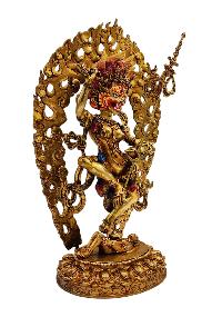 [simhamukha Yogini], Buddhist Handmade Statue, [full Gold Plated], [face Paint] 