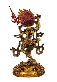 [simhamukha Yogini], Buddhist Handmade Statue, [full Gold Plated], [face Paint] 