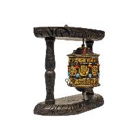 Buddhist Handmade Wall Prayer Wheel With Mantra Inside, [ashtamangala], With [stone Setting] Wall Mountable