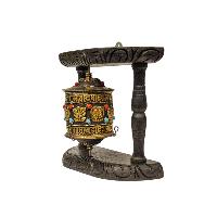 Buddhist Handmade Wall Prayer Wheel With Mantra Inside, [ashtamangala], With [stone Setting] Wall Mountable