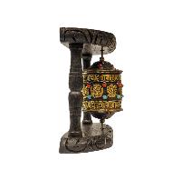 Buddhist Handmade Wall Prayer Wheel With Mantra Inside, [ashtamangala], With [stone Setting] Wall Mountable