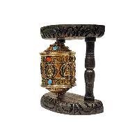 Buddhist Handmade Wall Prayer Wheel With Mantra Inside, [buddha], With [stone Setting] Wall Mountable