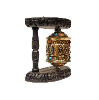 Buddhist Handmade Wall Prayer Wheel With Mantra Inside, [buddha], With [stone Setting] Wall Mountable