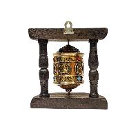 Buddhist Handmade Wall Prayer Wheel With Mantra Inside, [buddha], With [stone Setting] Wall Mountable