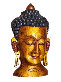 [buddha Head],buddhist  Handmade Wooden Statue, Wall Hanging, [thangka Color Finishing], Poplar Wood
