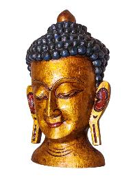 [buddha Head],buddhist  Handmade Wooden Statue, Wall Hanging, [thangka Color Finishing], Poplar Wood