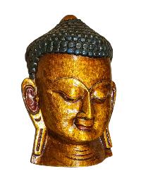 [buddha Head],buddhist  Handmade Wooden Statue, Wall Hanging, [thangka Color Finishing], Poplar Wood