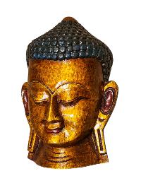 [buddha Head],buddhist  Handmade Wooden Statue, Wall Hanging, [thangka Color Finishing], Poplar Wood