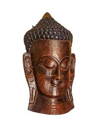 [buddha Head],buddhist  Handmade Wooden Statue, Wall Hanging, [thangka Color Finishing], Poplar Wood