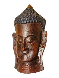 [buddha Head],buddhist  Handmade Wooden Statue, Wall Hanging, [thangka Color Finishing], Poplar Wood