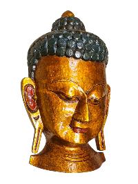 [buddha Head],buddhist  Handmade Wooden Statue, Wall Hanging, [thangka Color Finishing], Poplar Wood
