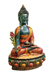 [medicine Buddha],buddhist Handmade Wooden Statue, Wall Hanging, [thangka Color Finishing], Poplar Wood