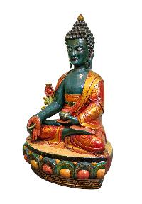 [medicine Buddha],buddhist Handmade Wooden Statue, Wall Hanging, [thangka Color Finishing], Poplar Wood