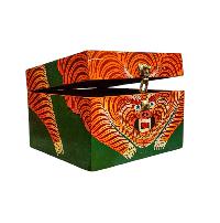 Buddhist Wooden Box With [tiger], Tibetan Style With Traditional Colors