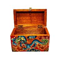 Buddhist Wooden Box With [dragon], Tibetan Style With Traditional Colors