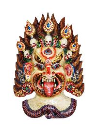 [akash Bhairav], Handmade Wooden Statue,  [thangka Color Finishing], Poplar Wood