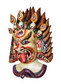 [akash Bhairav], Handmade Wooden Statue,  [thangka Color Finishing], Poplar Wood