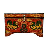 Buddhist Wooden Box With [snow Lion], Tibetan Style With Traditional Colors