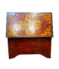 Buddhist Wooden Box With [snow Lion], Tibetan Style With Traditional Colors