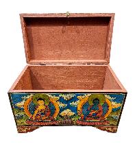 Buddhist Wooden Box With [shakyamuni Buddha And Medicine Buddha], Tibetan Style With Traditional Colors