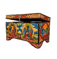 Buddhist Wooden Box With [shakyamuni Buddha And Medicine Buddha], Tibetan Style With Traditional Colors