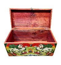 Buddhist Wooden Box With [snow Lion], Tibetan Style With Traditional Colors