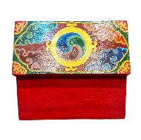 Buddhist Wooden Box With [snow Lion], Tibetan Style With Traditional Colors