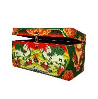 Buddhist Wooden Box With [snow Lion], Tibetan Style With Traditional Colors