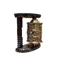 Buddhist Handmade Wall Prayer Wheel With Mantra Inside, [omph], [double Dorje], [stone Setting], Wall Mountable