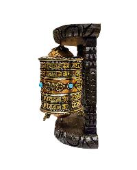 Buddhist Handmade Wall Prayer Wheel With Mantra Inside, [omph], [double Dorje], [stone Setting], Wall Mountable