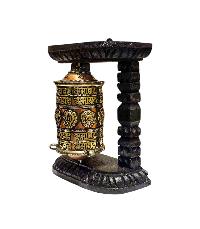 Buddhist Handmade Wall Prayer Wheel With Mantra Inside, [omph], [ashtamangala], Wall Mountable