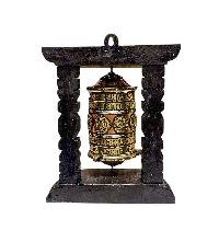 Buddhist Handmade Wall Prayer Wheel With Mantra Inside, [omph], [ashtamangala], Wall Mountable