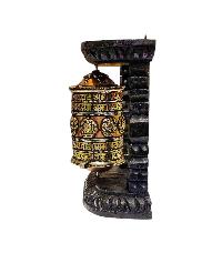 Buddhist Handmade Wall Prayer Wheel With Mantra Inside, [omph], [ashtamangala], Wall Mountable