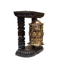 Buddhist Handmade Wall Prayer Wheel With Mantra Inside, [omph], [ashtamangala], Wall Mountable