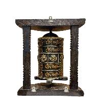 Buddhist Handmade Wall Prayer Wheel With Mantra Inside, [omph], [ashtamangala], Wall Mountable