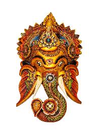 Big Size,[ganesh], Handmade Wooden Mask, Wall Hanging, Poplar Wood