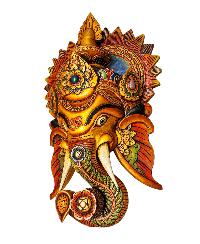 Big Size,[ganesh], Handmade Wooden Mask, Wall Hanging, Poplar Wood