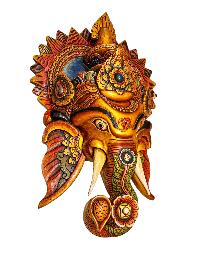 Big Size,[ganesh], Handmade Wooden Mask, Wall Hanging, Poplar Wood