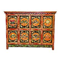 Tibetan Buddhist Cabinet With Ashtamangala, Two Drawers And Two Doors, [painted]