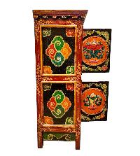 Tibetan Buddhist Cabinet With Ashtamangala, Two Drawers And Two Doors, [painted]