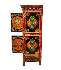 Tibetan Buddhist Cabinet With Ashtamangala, Two Drawers And Two Doors, [painted]