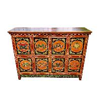 Tibetan Buddhist Cabinet With Ashtamangala, Two Drawers And Two Doors, [painted]