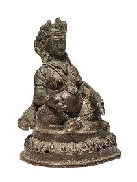 [+ 50 Year Old] Buddhist Miniature Statue Of [yellow Jambhala],  [old Stock]