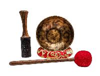 [full Moon Bowl], Moon Carved, Buddhist Hand Beaten, Antique Finishing, [select Accessories]