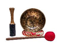 [full Moon Bowl], Moon Carved, Buddhist Hand Beaten, Antique Finishing, [select Accessories]