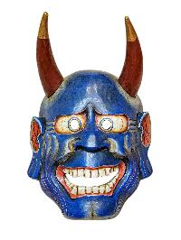 Buddhist Wooden Tribal Mask With [oni], Tibetan Style With Traditional Colors
